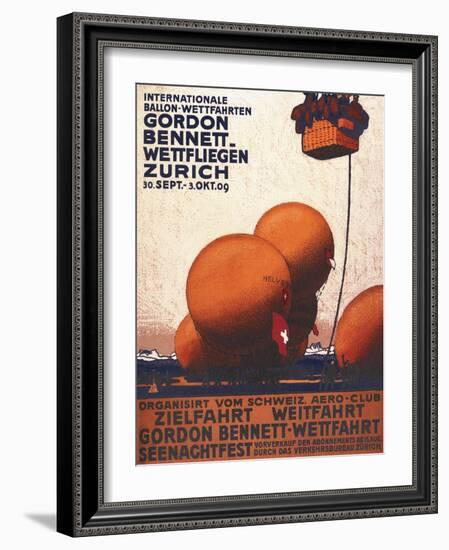 Zurich, Switzerland - Gordon Bennett Hot-Air Balloon Race Poster-Lantern Press-Framed Art Print