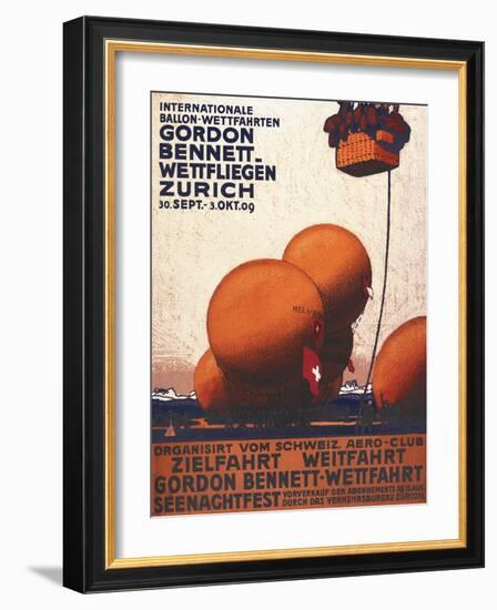 Zurich, Switzerland - Gordon Bennett Hot-Air Balloon Race Poster-Lantern Press-Framed Art Print