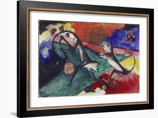 Zwei Affen, 1913. Tusche/Aquarell/Deckfarben Auf Postkarte an Else Lasker-Schueler-Franz Marc-Framed Giclee Print