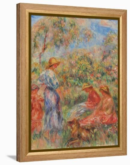 Zwei sitzende und eine stehende Frau, ein Kind (Landschaft mit drei Frauen und einem Kind)-Pierre-Auguste Renoir-Framed Premier Image Canvas