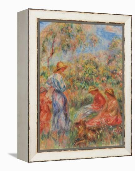 Zwei sitzende und eine stehende Frau, ein Kind (Landschaft mit drei Frauen und einem Kind)-Pierre-Auguste Renoir-Framed Premier Image Canvas