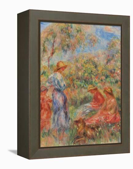 Zwei sitzende und eine stehende Frau, ein Kind (Landschaft mit drei Frauen und einem Kind)-Pierre-Auguste Renoir-Framed Premier Image Canvas