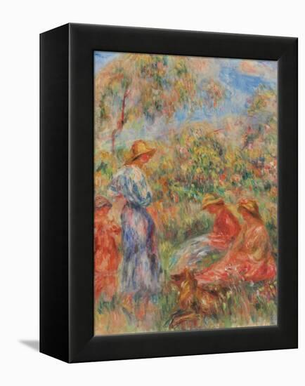 Zwei sitzende und eine stehende Frau, ein Kind (Landschaft mit drei Frauen und einem Kind)-Pierre-Auguste Renoir-Framed Premier Image Canvas