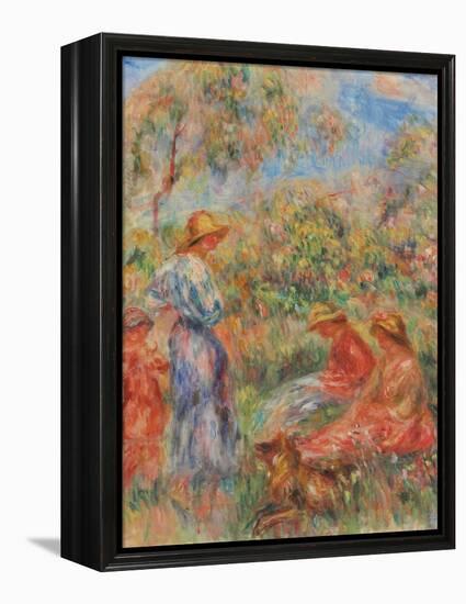 Zwei sitzende und eine stehende Frau, ein Kind (Landschaft mit drei Frauen und einem Kind)-Pierre-Auguste Renoir-Framed Premier Image Canvas