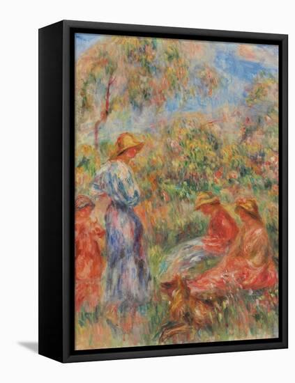 Zwei sitzende und eine stehende Frau, ein Kind (Landschaft mit drei Frauen und einem Kind)-Pierre-Auguste Renoir-Framed Premier Image Canvas