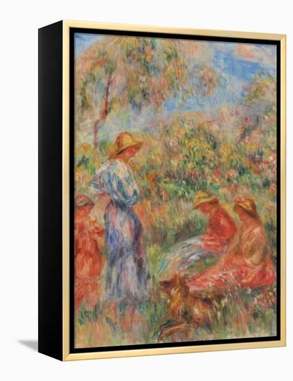 Zwei sitzende und eine stehende Frau, ein Kind (Landschaft mit drei Frauen und einem Kind)-Pierre-Auguste Renoir-Framed Premier Image Canvas