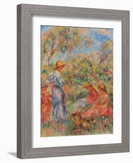 Zwei sitzende und eine stehende Frau, ein Kind (Landschaft mit drei Frauen und einem Kind)-Pierre-Auguste Renoir-Framed Giclee Print