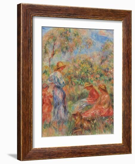 Zwei sitzende und eine stehende Frau, ein Kind (Landschaft mit drei Frauen und einem Kind)-Pierre-Auguste Renoir-Framed Giclee Print