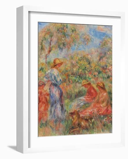 Zwei sitzende und eine stehende Frau, ein Kind (Landschaft mit drei Frauen und einem Kind)-Pierre-Auguste Renoir-Framed Giclee Print