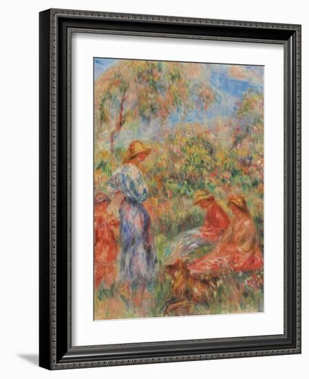 Zwei sitzende und eine stehende Frau, ein Kind (Landschaft mit drei Frauen und einem Kind)-Pierre-Auguste Renoir-Framed Giclee Print