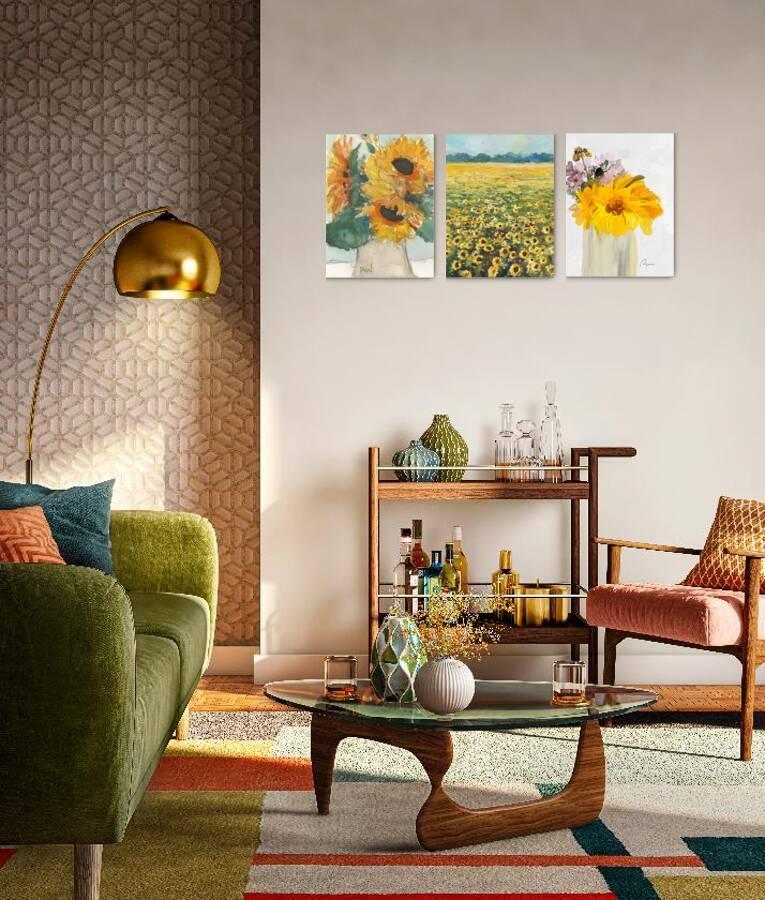 The Sunflower Gallery - Want to make a sunny splash on your walls? Look no further than this gallery of cheery, whimsical sunflower paintings.,Small Gallery Wall (54" X 24" Finished Size)