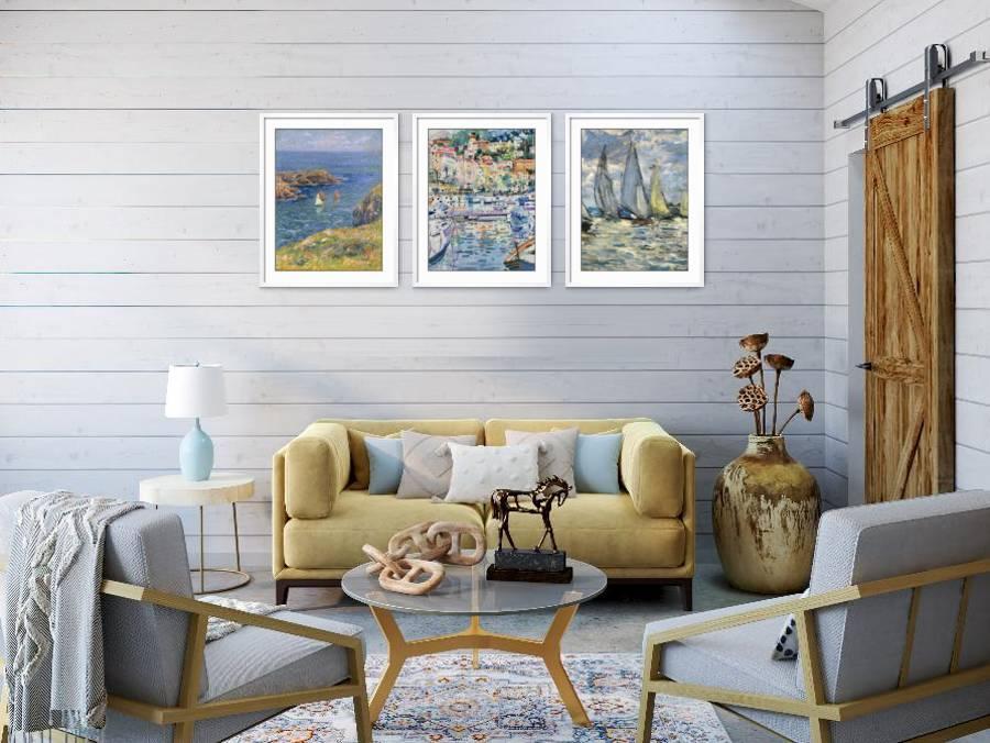 The Serene Seaside Gallery - Immerse your walls in the delicate, timeless beauty of coastal art. This trio of fine art masterpieces makes for gallery wall perfection!,Small Gallery Wall (69" X 29" Finished Size)