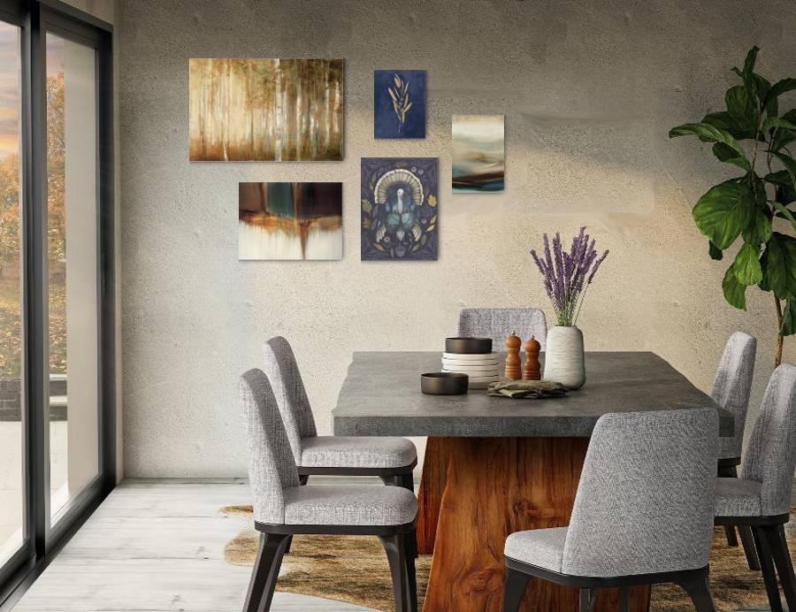 The Art of Gathering Gallery - Add some fine art to your dining room. Natural elements and an earthy palette create a warm, welcoming environment for gathering friends and family. ,Medium Gallery Wall (70" X 40" Finished Size)